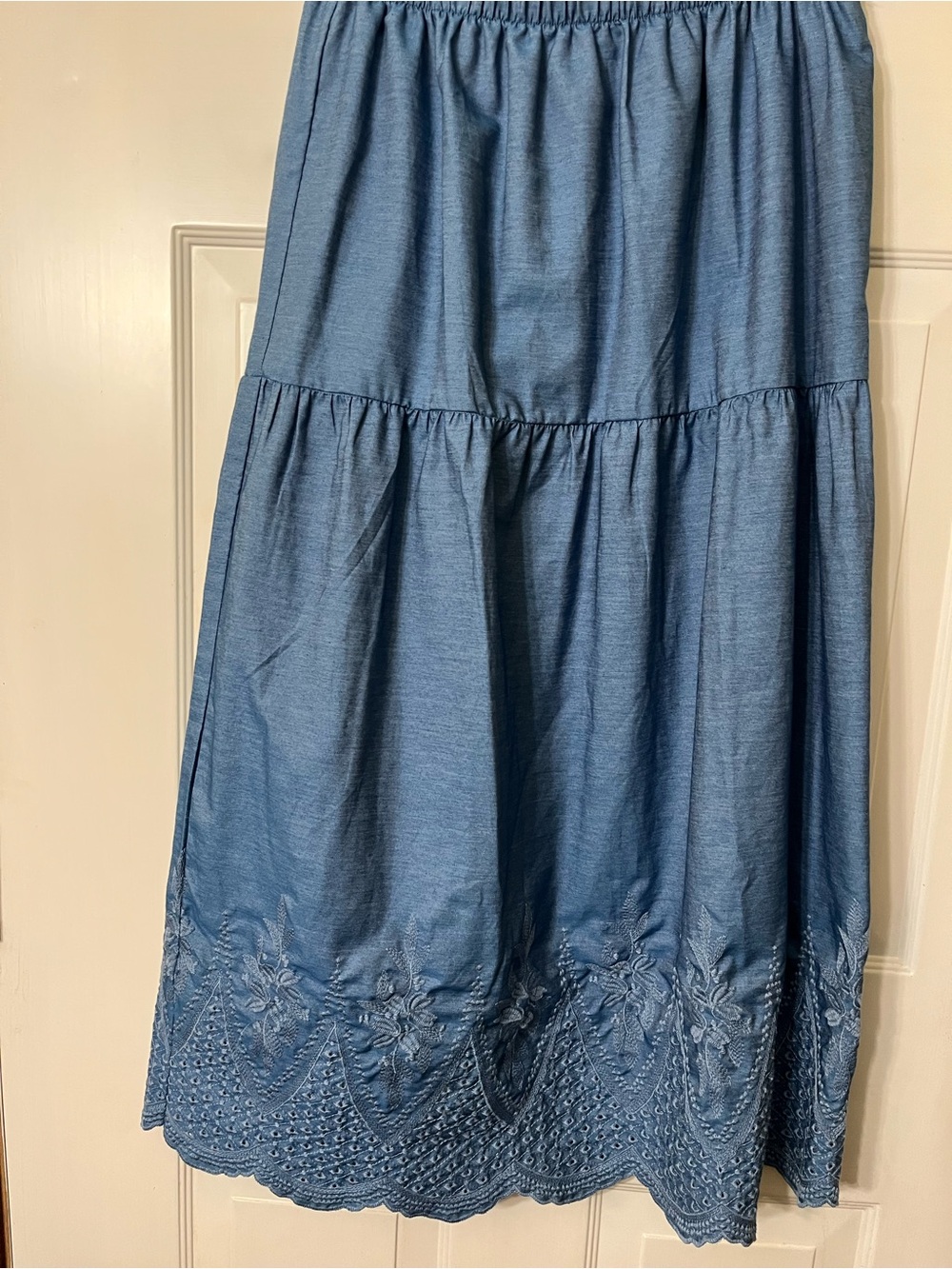 J Gee Light Blue Tiered Chambray Maxi Skirt L, Cottagecore, Coastal,